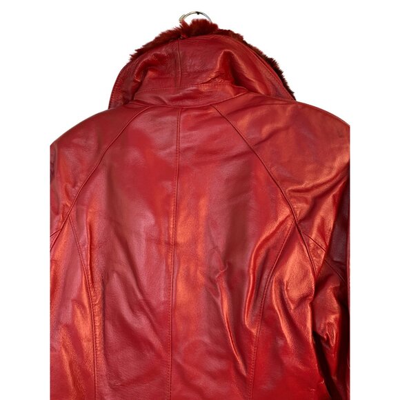 VTG 90s Terry Lewis Red Leather Coat Fur Collar Thermolite Lining XS 9029 NWD - Picture 9 of 16